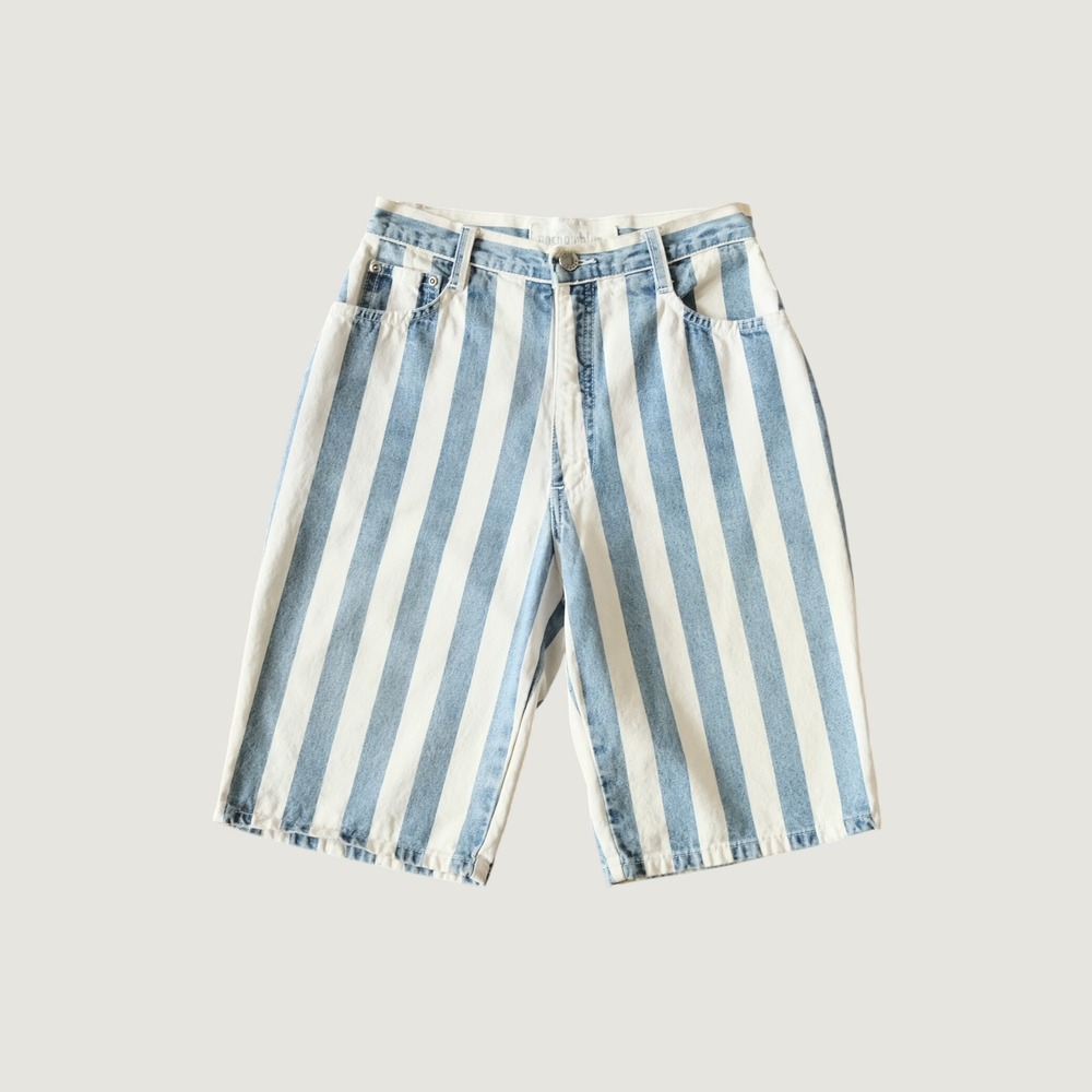 Anchor Blue Shorts Blue Striped High Waisted Cotton Vintage 5 Bermuda Denim